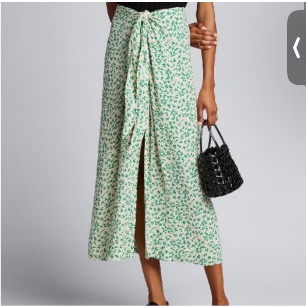 GANNI DITSY PRINT GREEN FLORAL MIDI SKIRT